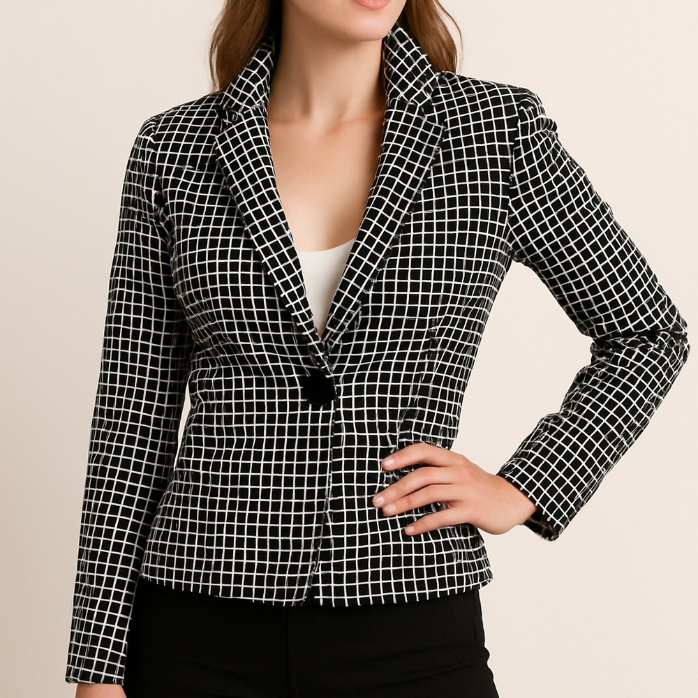 Armani Collezioni Black White Grid Tailored Blazer Made in Italy